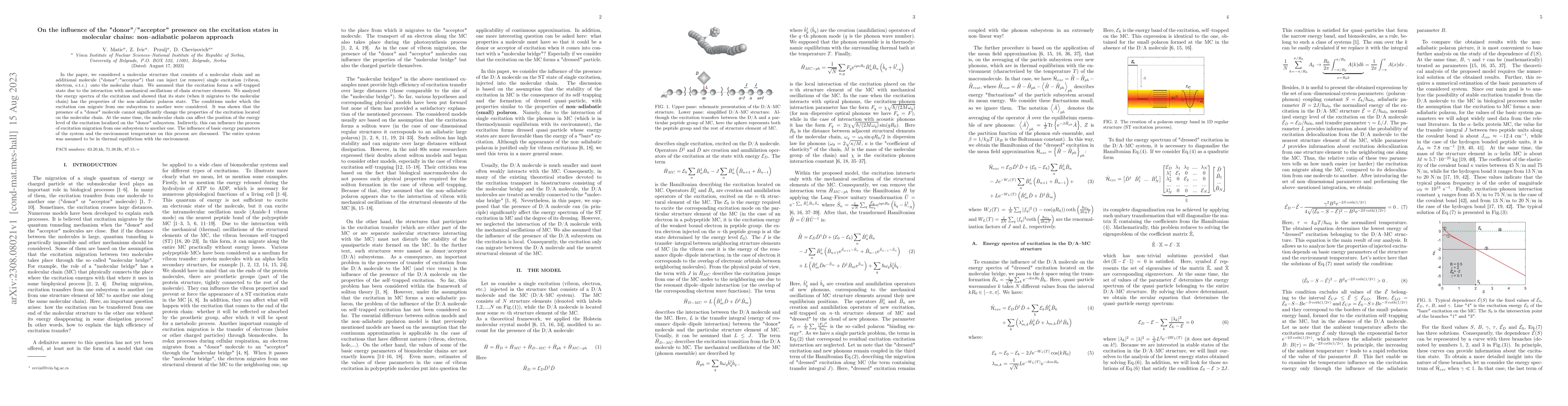 Thumbnail for On the influence of the "donor"/"acceptor" presence on the excitation
  states in molecular chains: non-adiabatic polaron approach
