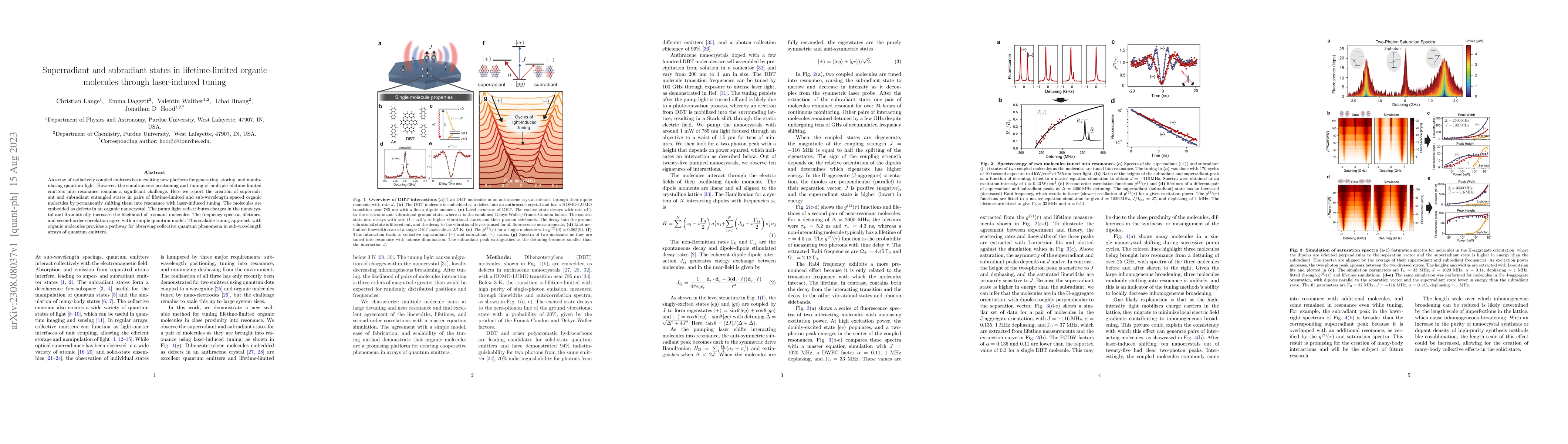 Thumbnail for Superradiant and subradiant states in lifetime-limited organic molecules
  through laser-induced tuning