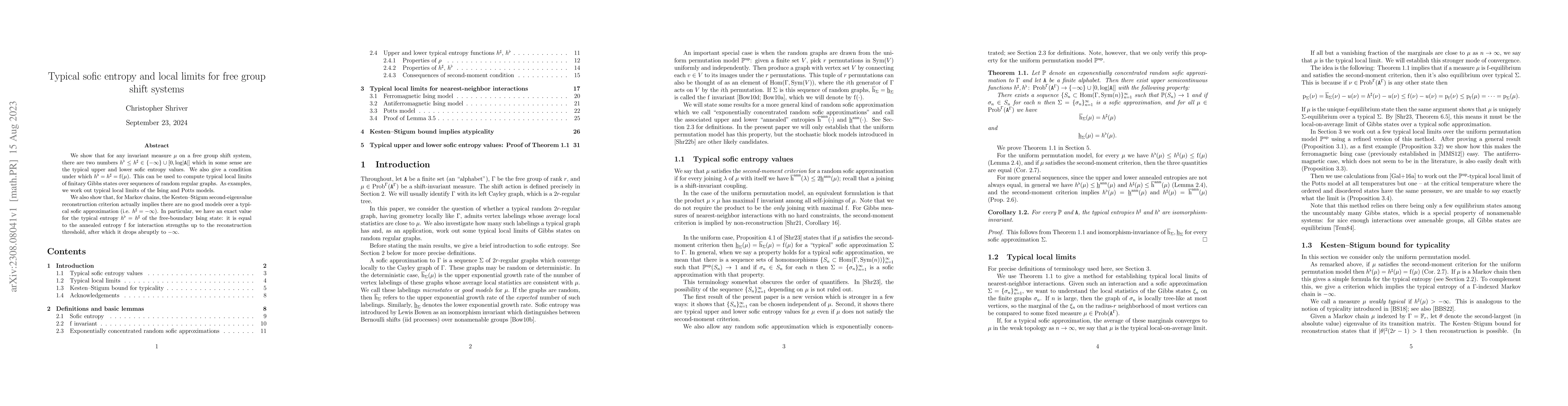 Thumbnail for Typical sofic entropy and local limits for free group shift systems