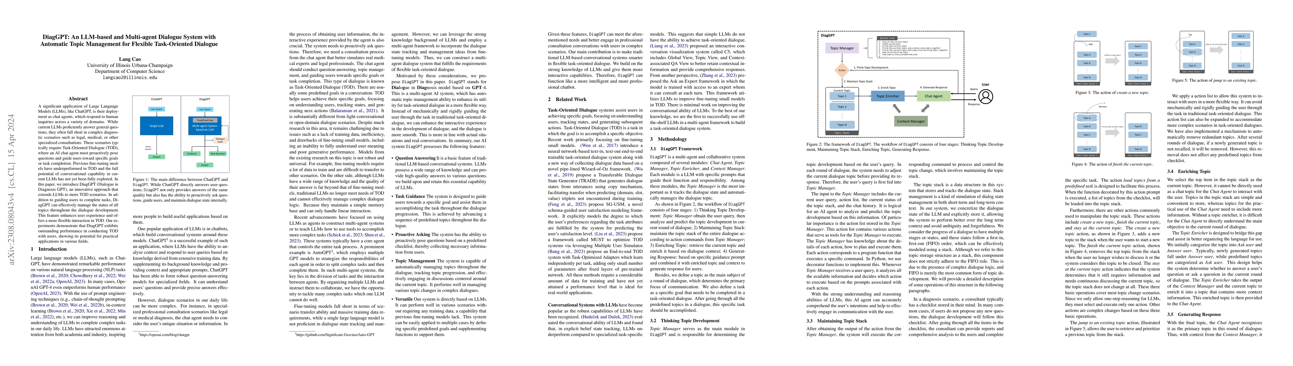 Thumbnail for DiagGPT: An LLM-based and Multi-agent Dialogue System with Automatic
  Topic Management for Flexible Task-Oriented Dialogue