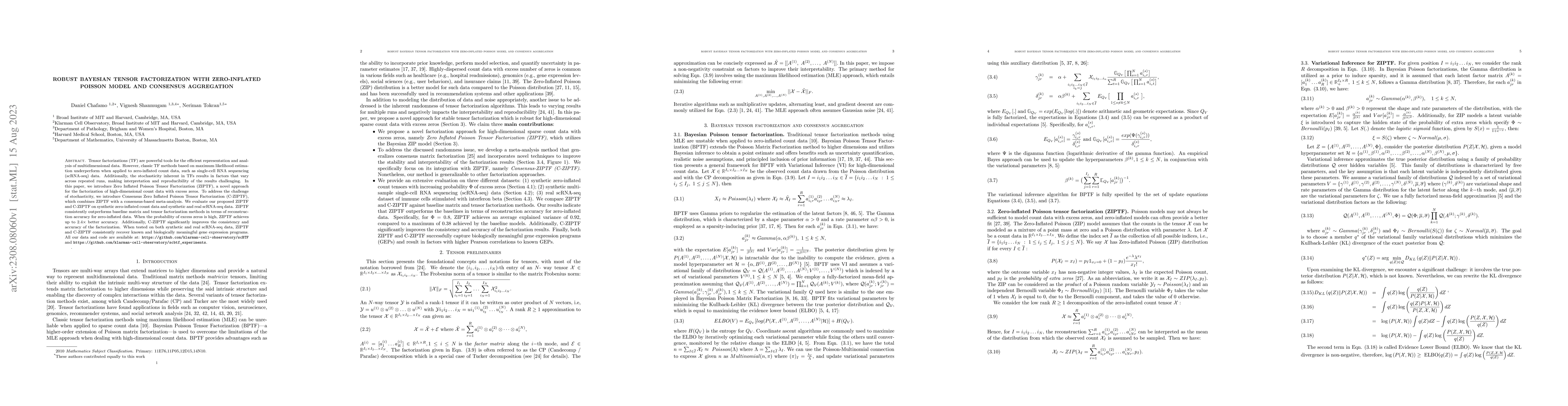 Thumbnail for Robust Bayesian Tensor Factorization with Zero-Inflated Poisson Model
  and Consensus Aggregation