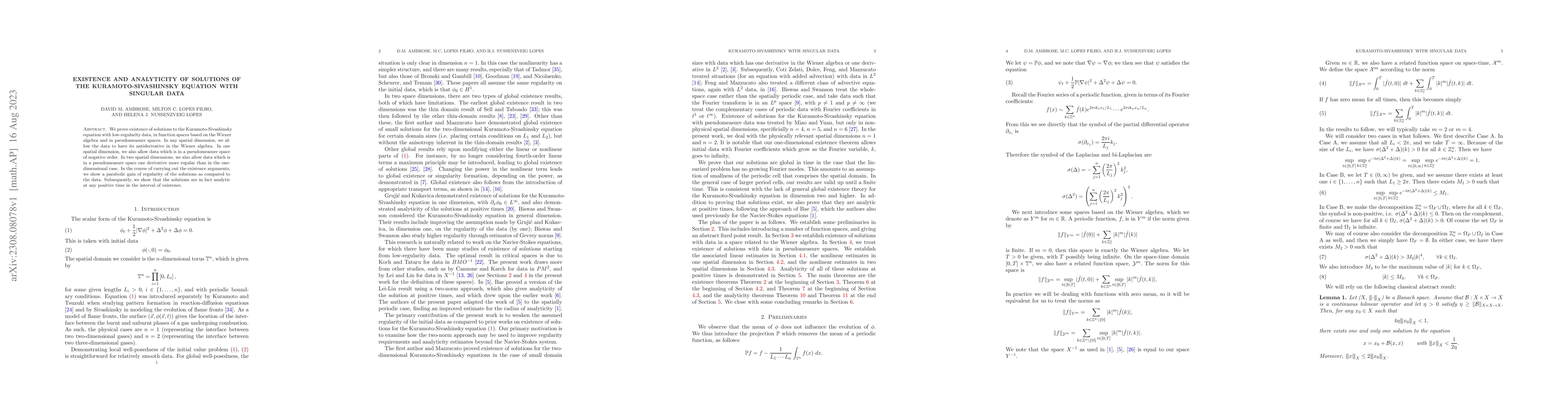 Thumbnail for Existence and analyticity of solutions of the Kuramoto-Sivashinsky
  equation with singular data