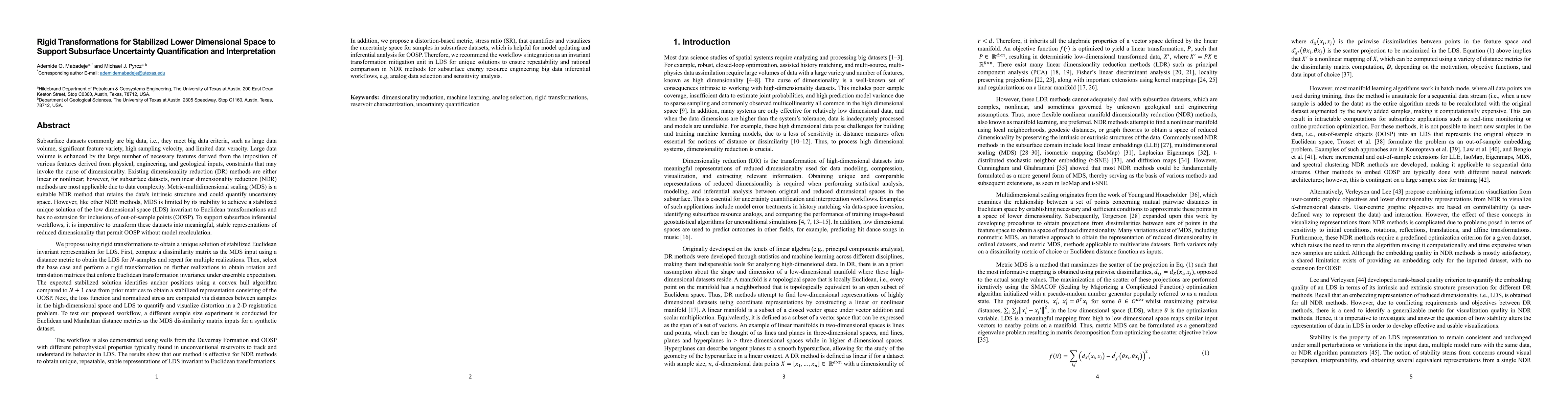 Thumbnail for Rigid Transformations for Stabilized Lower Dimensional Space to Support
  Subsurface Uncertainty Quantification and Interpretation