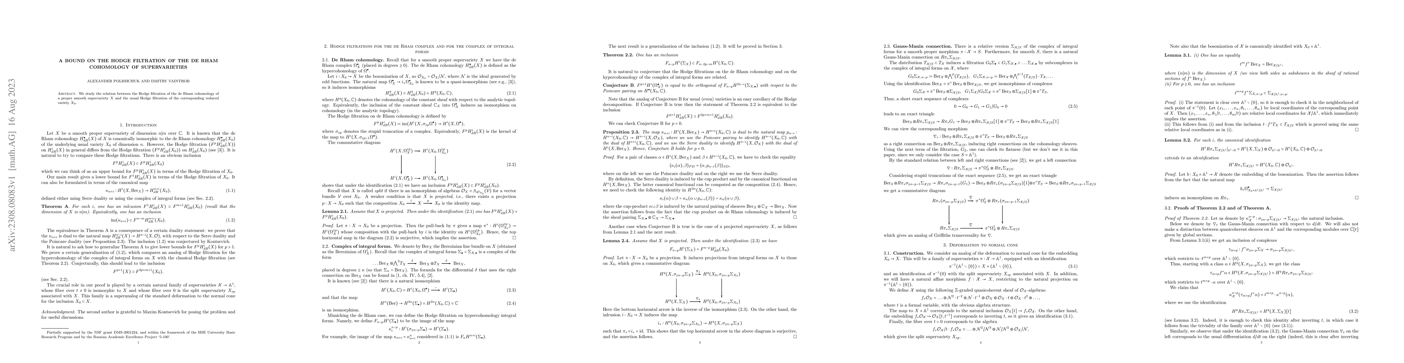 Thumbnail for A bound on the Hodge filtration of the de Rham cohomology of
  supervarieties