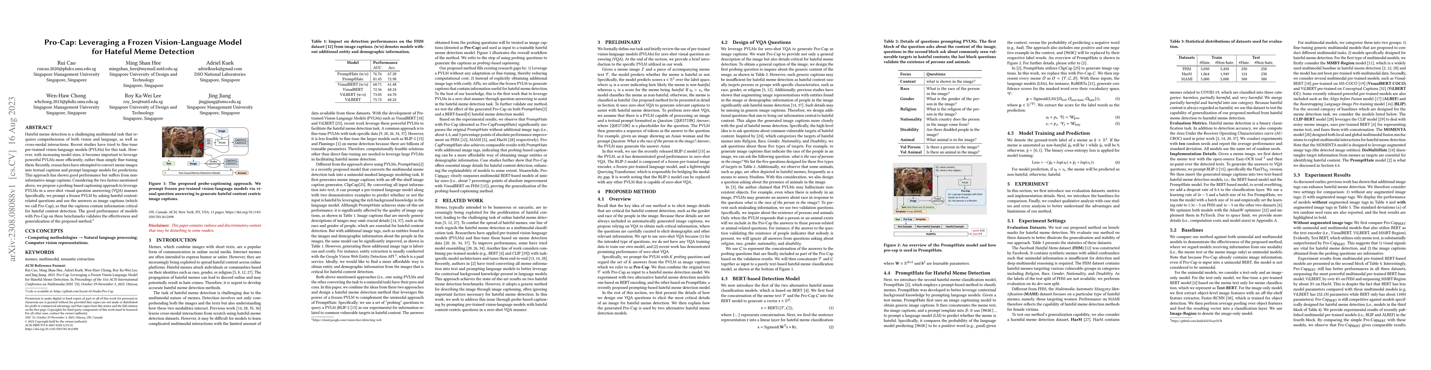 Thumbnail for Pro-Cap: Leveraging a Frozen Vision-Language Model for Hateful Meme
  Detection