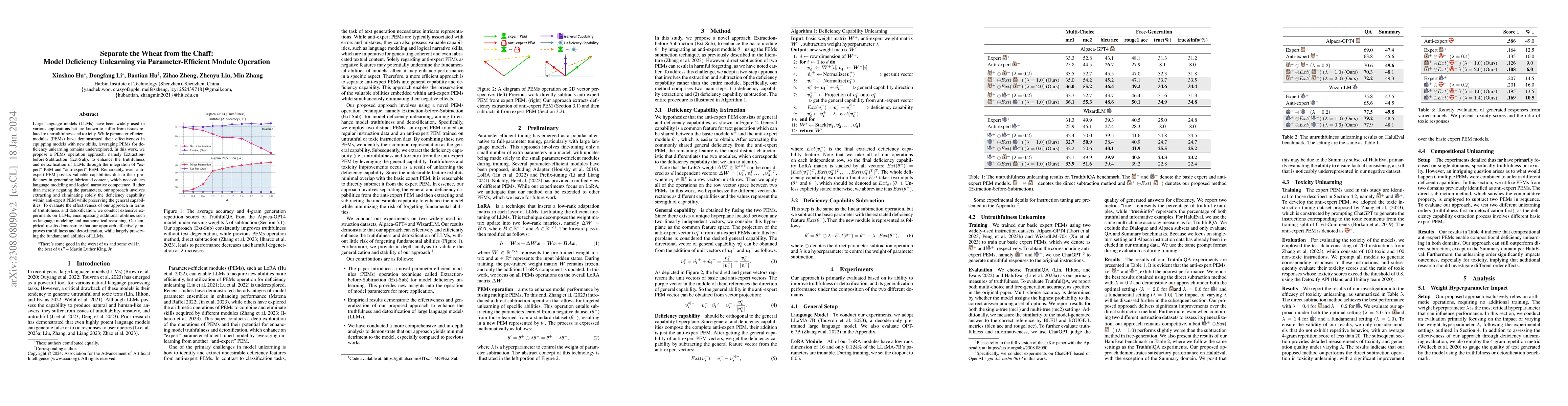 Thumbnail for Separate the Wheat from the Chaff: Model Deficiency Unlearning via
  Parameter-Efficient Module Operation