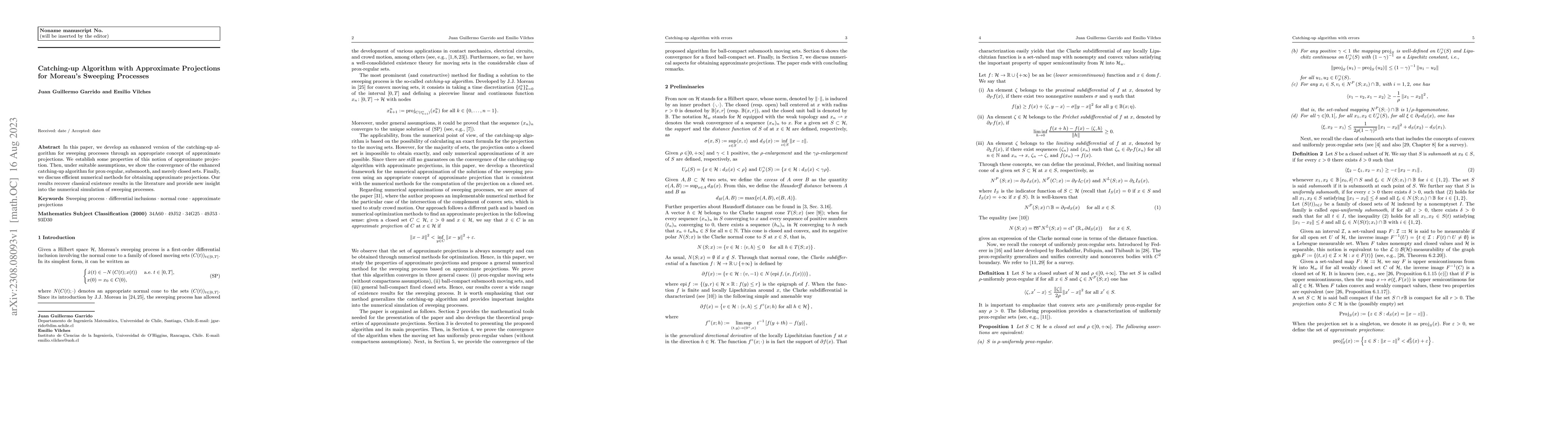 Thumbnail for Catching-up Algorithm with Approximate Projections for Moreau's Sweeping
  Processes
