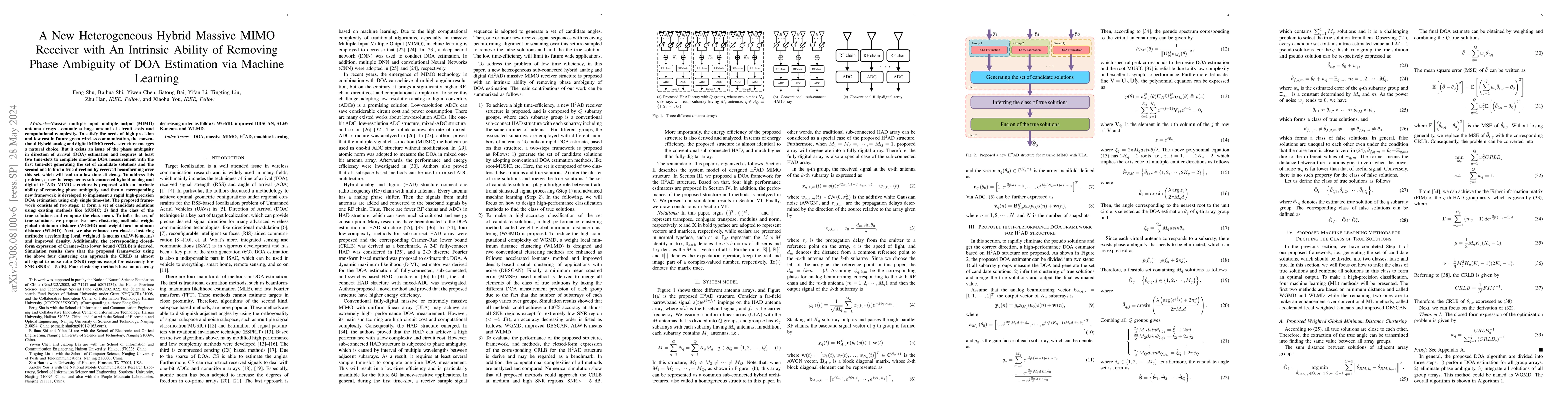 Thumbnail for A New Heterogeneous Hybrid Massive MIMO Receiver with An Intrinsic
  Ability of Removing Phase Ambiguity of DOA Estimation via Machine Learning