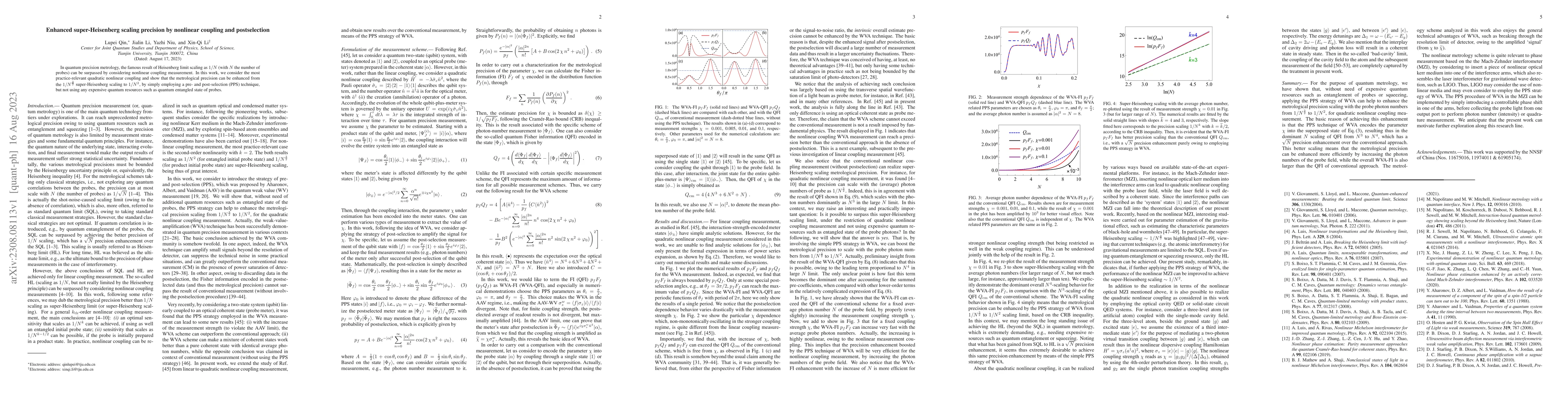 Thumbnail for Enhanced super-Heisenberg scaling precision by nonlinear coupling and
  postselection