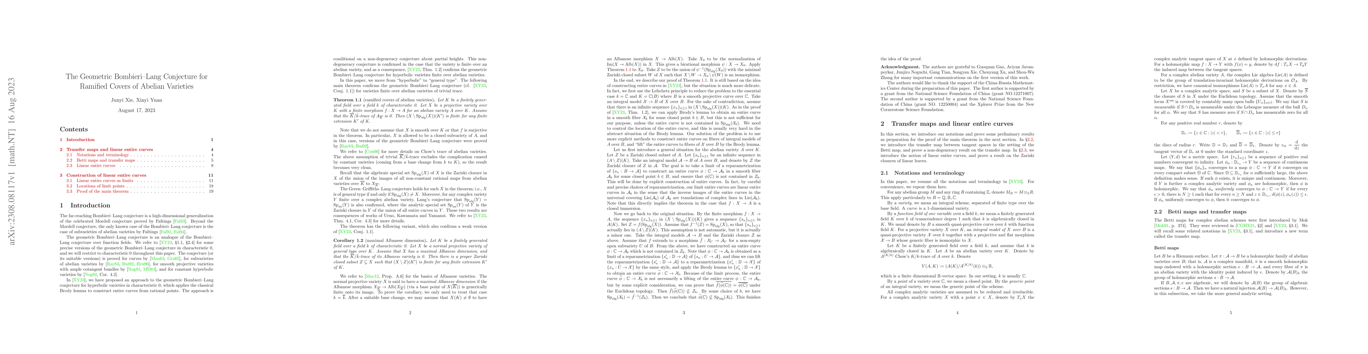 Thumbnail for The Geometric Bombieri-Lang Conjecture for Ramified Covers of Abelian
  Varieties