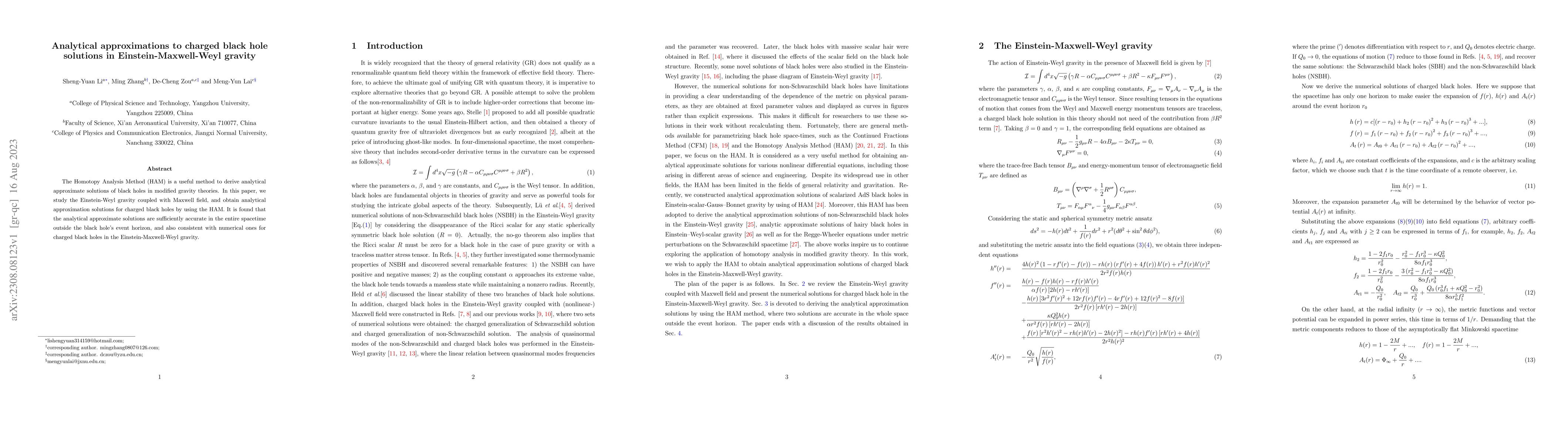 Thumbnail for Analytical approximations to charged black hole solutions in
  Einstein-Maxwell-Weyl gravity