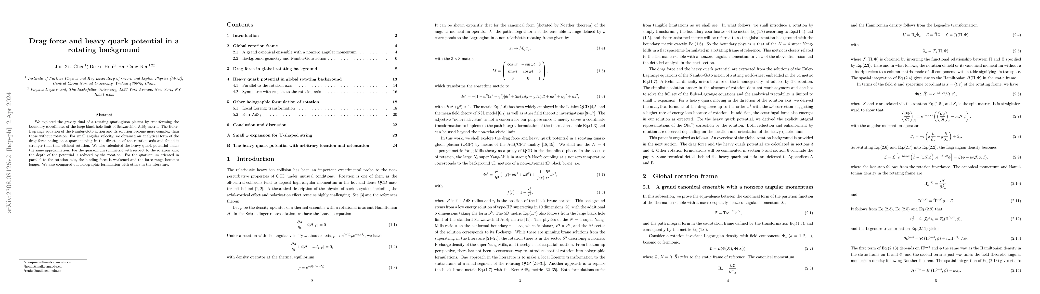 Thumbnail for Drag force and heavy quark potential in a rotating background