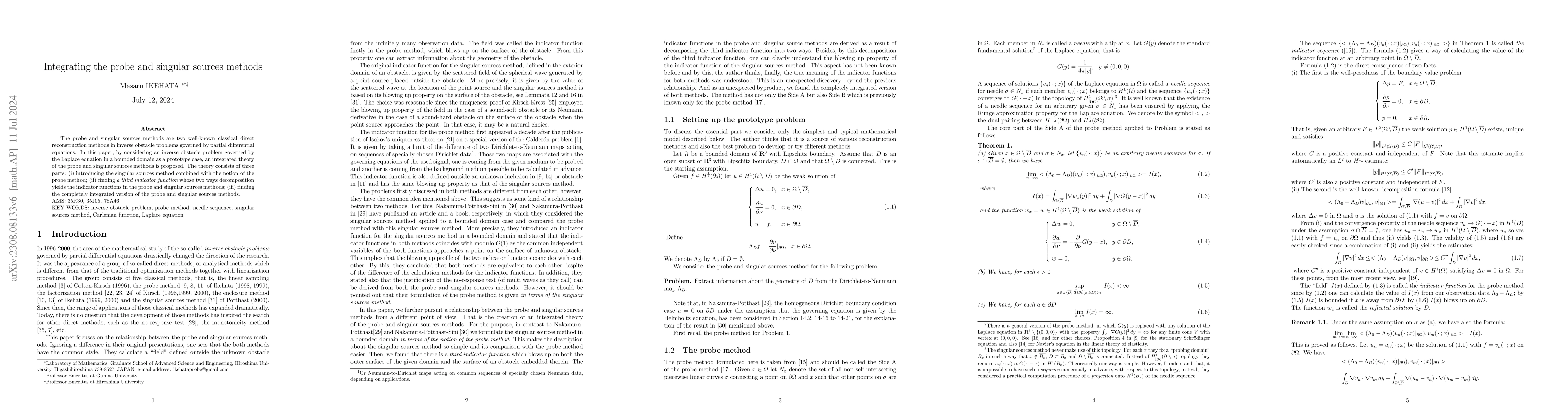 Thumbnail for Integrating the probe and singular sources methods