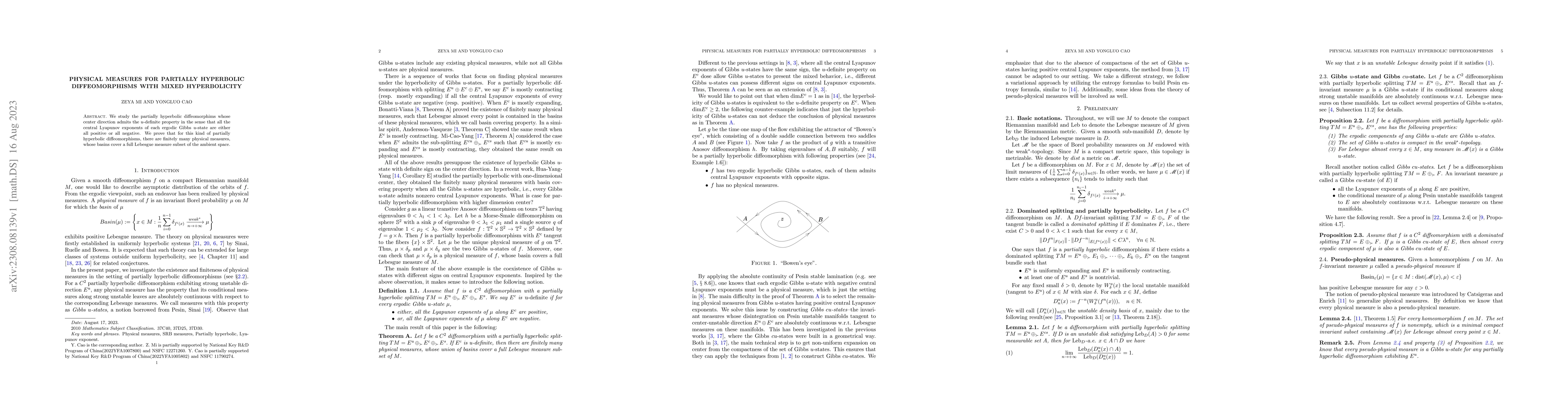 Thumbnail for Physical measures for partially hyperbolic diffeomorphisms with mixed
  hyperbolicity