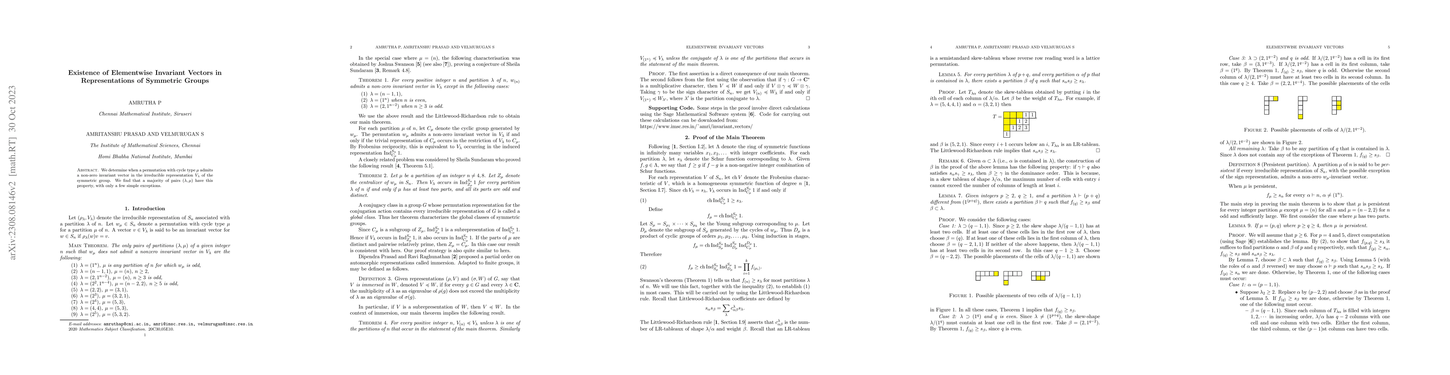Thumbnail for On the Existence of Elementwise Invariant Vectors in Representations of
  Symmetric Groups