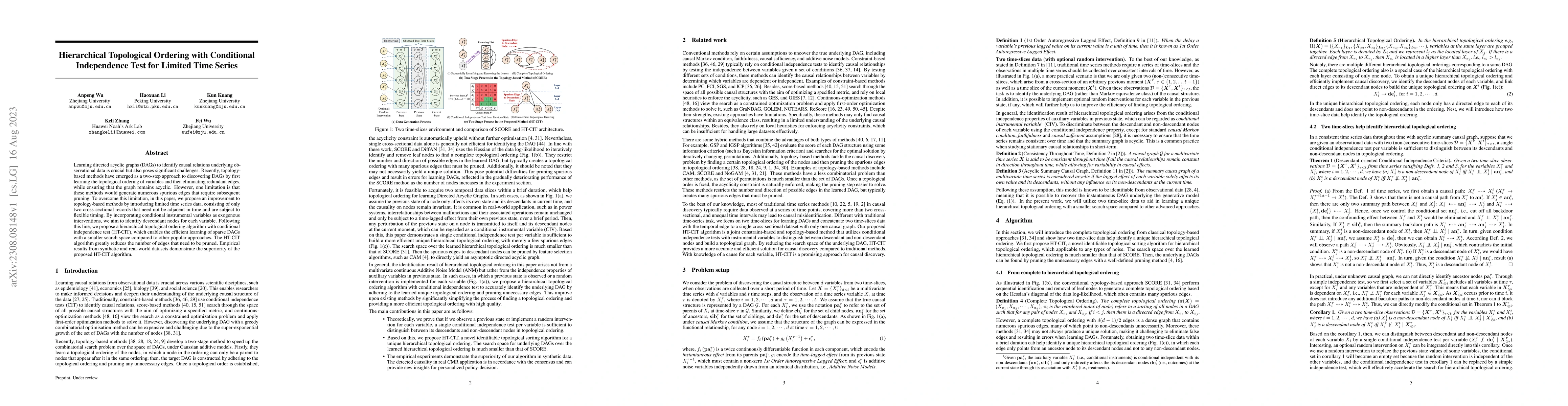Thumbnail for Hierarchical Topological Ordering with Conditional Independence Test for
  Limited Time Series