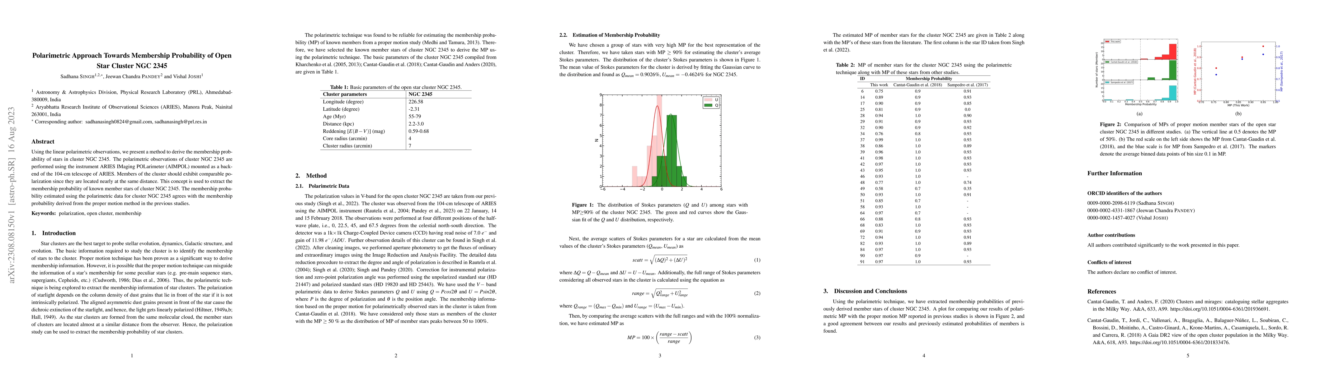 Thumbnail for Polarimetric Approach Towards Membership Probability of Open Star
  Cluster NGC 2345