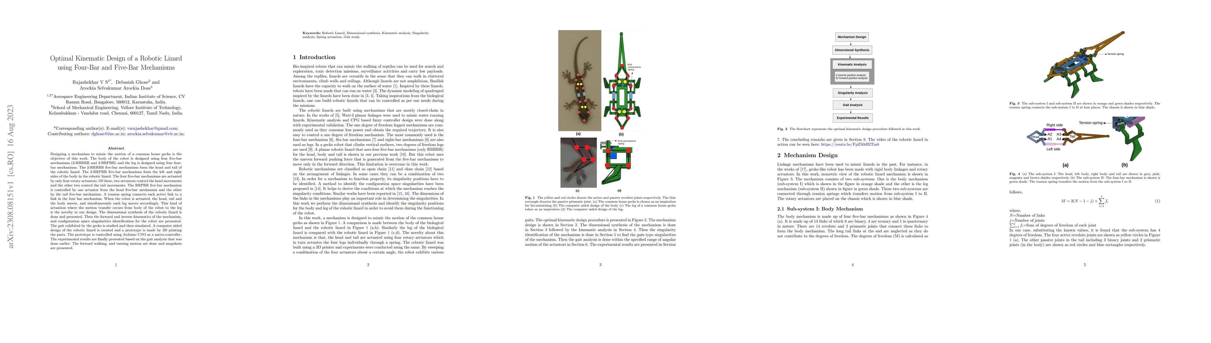 Thumbnail for Optimal Kinematic Design of a Robotic Lizard using Four-Bar and Five-Bar
  Mechanisms
