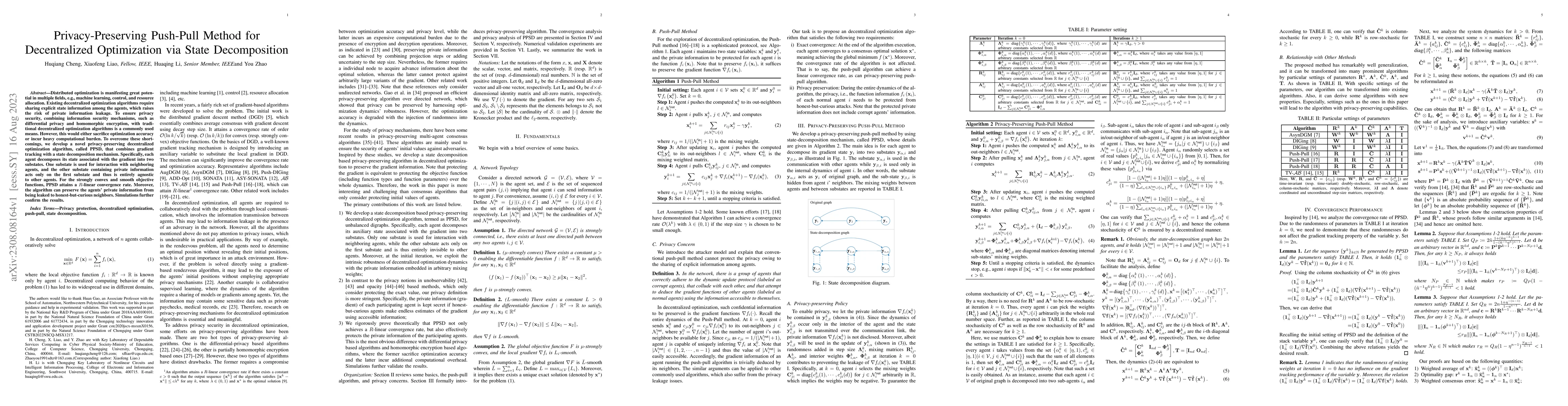 Thumbnail for Privacy-Preserving Push-Pull Method for Decentralized Optimization via
  State Decomposition