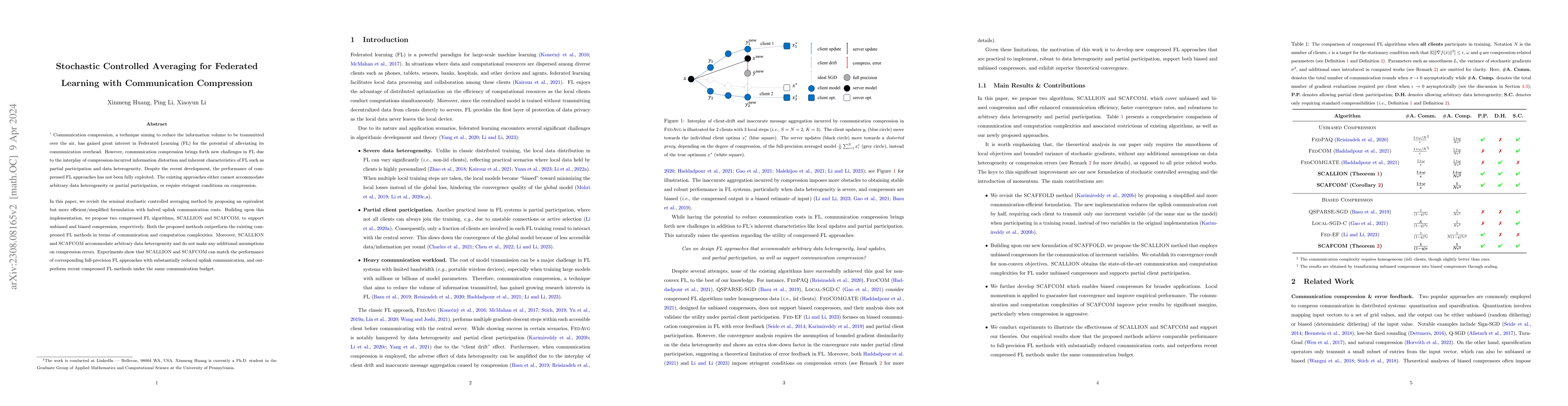 Thumbnail for Stochastic Controlled Averaging for Federated Learning with
  Communication Compression