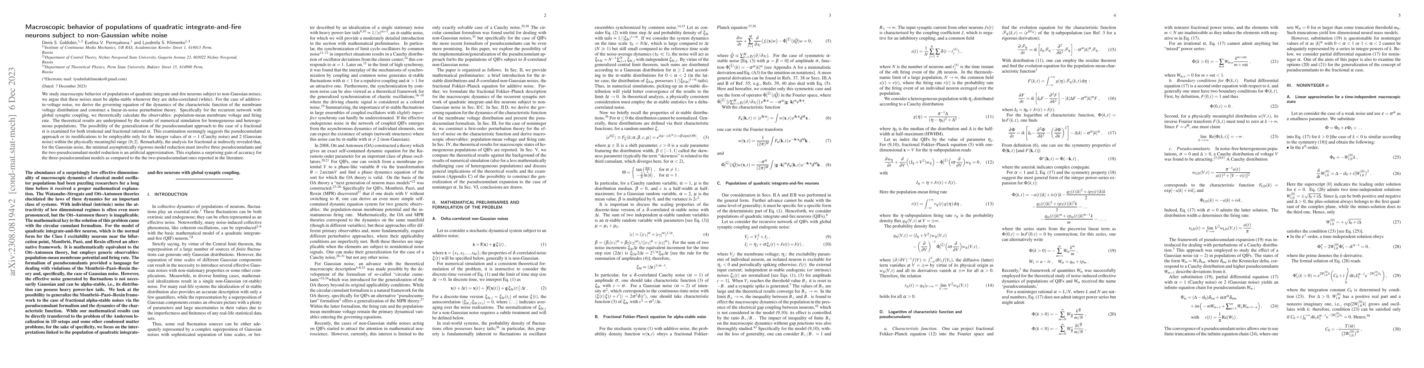 Thumbnail for Macroscopic behavior of populations of quadratic integrate-and-fire
  neurons subject to non-Gaussian white noise