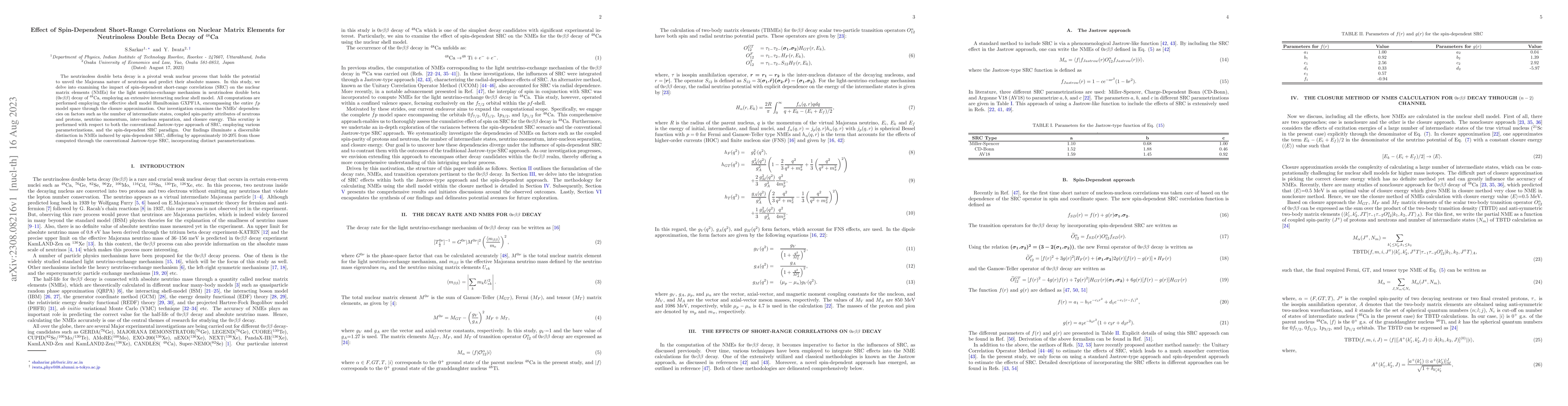 Thumbnail for Effect of Spin-Dependent Short-Range Correlations on Nuclear Matrix
  Elements for Neutrinoless Double Beta Decay of $^{48}$Ca