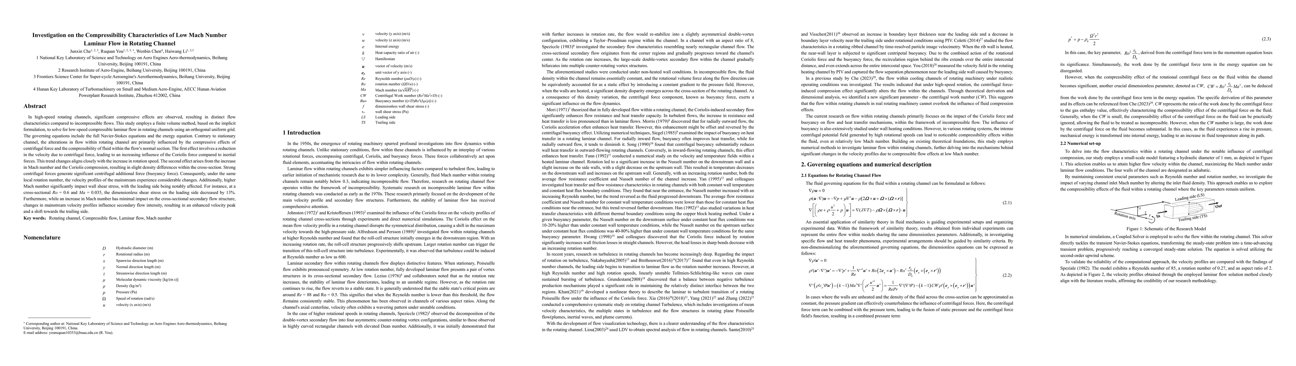 Thumbnail for Investigation on the Compressibility Characteristics of Low Mach Number
  Laminar Flow in Rotating Channel