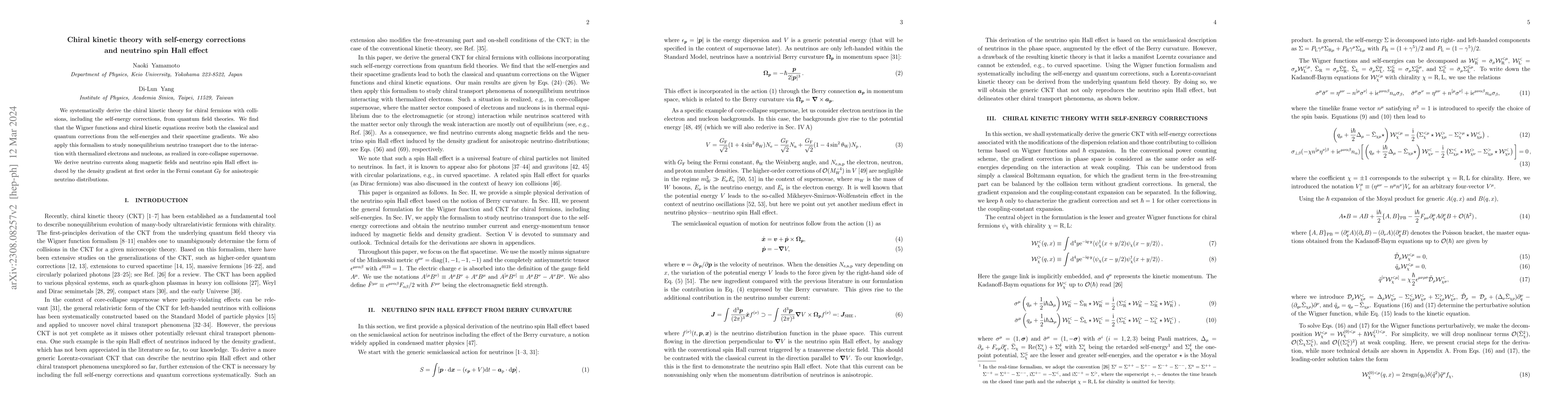 Thumbnail for Chiral kinetic theory with self-energy corrections and neutrino spin
  Hall effect