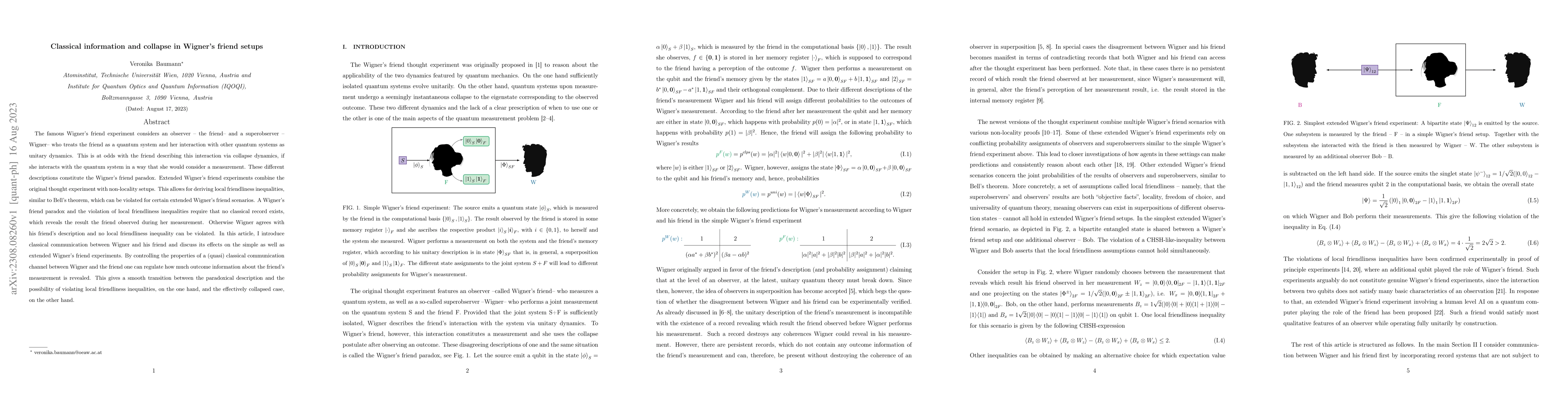 Thumbnail for Classical information and collapse in Wigner's friend setups