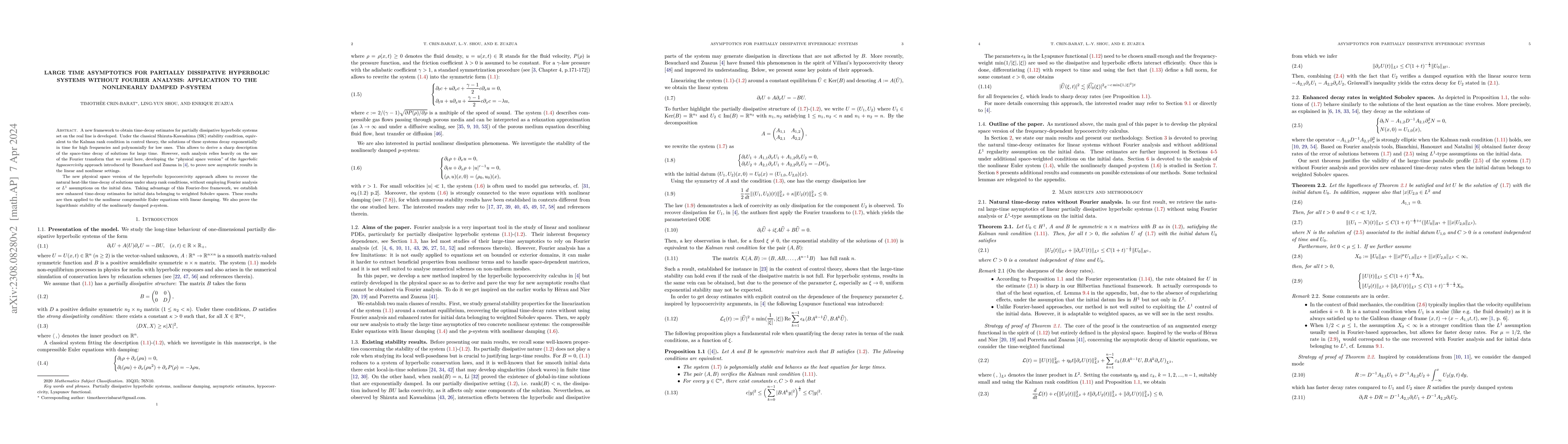 Thumbnail for Large time asymptotics for partially dissipative hyperbolic systems
  without Fourier analysis: application to the nonlinearly damped p-system
