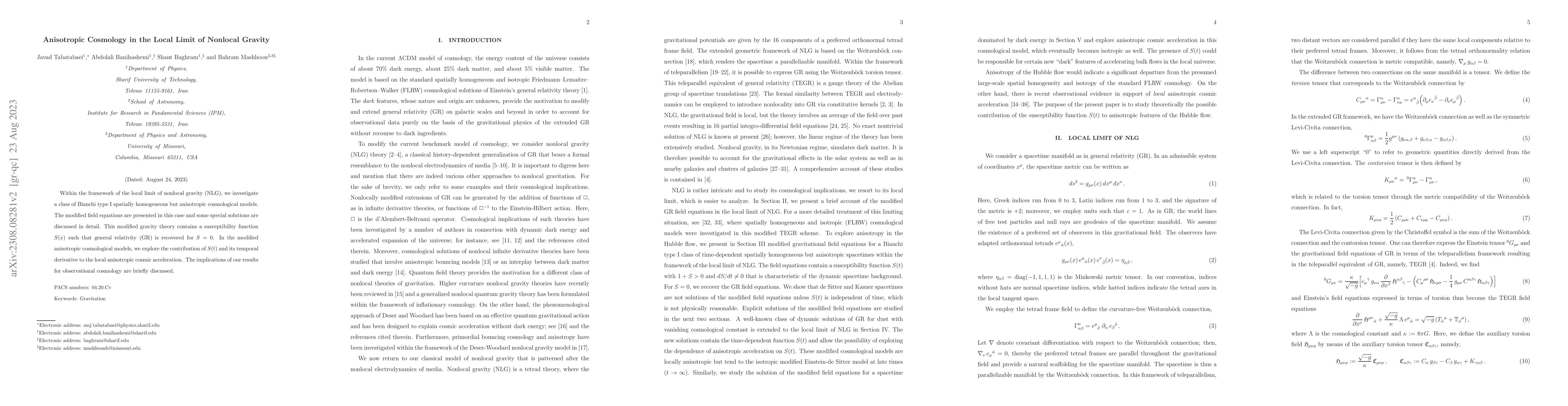 Thumbnail for Anisotropic Cosmology in the Local Limit of Nonlocal Gravity