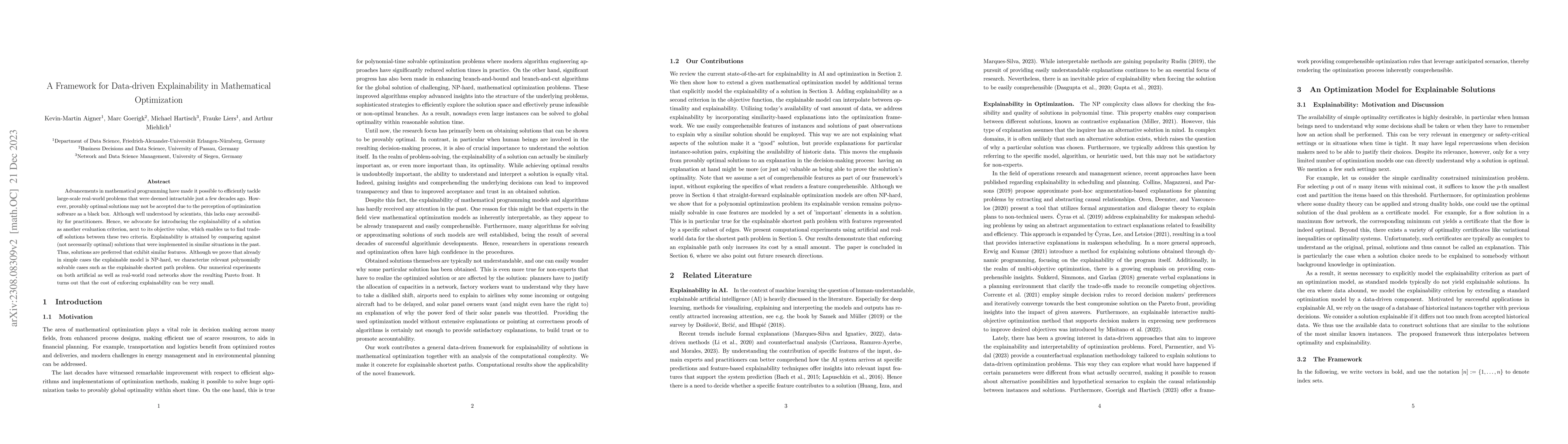 Thumbnail for A Framework for Data-Driven Explainability in Mathematical Optimization