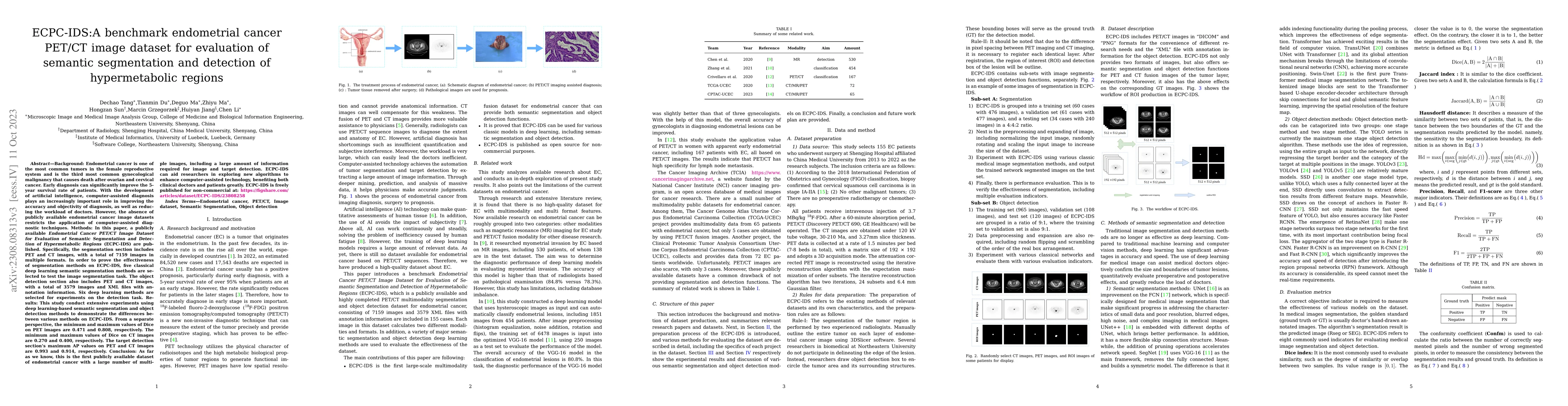 Thumbnail for ECPC-IDS:A benchmark endometrail cancer PET/CT image dataset for
  evaluation of semantic segmentation and detection of hypermetabolic regions
