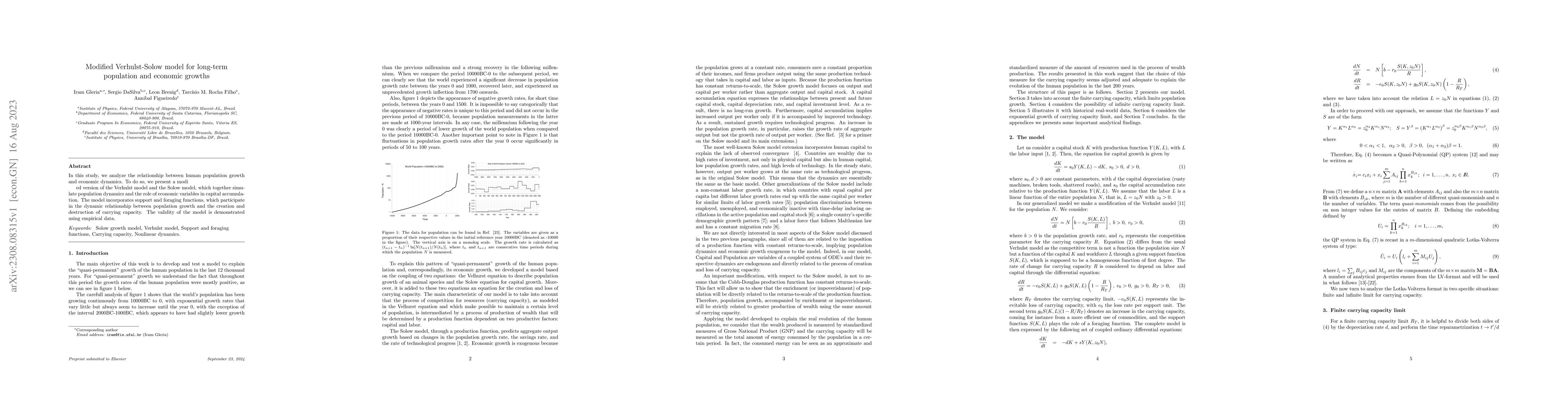 Thumbnail for Modified Verhulst-Solow model for long-term population and economic
  growths