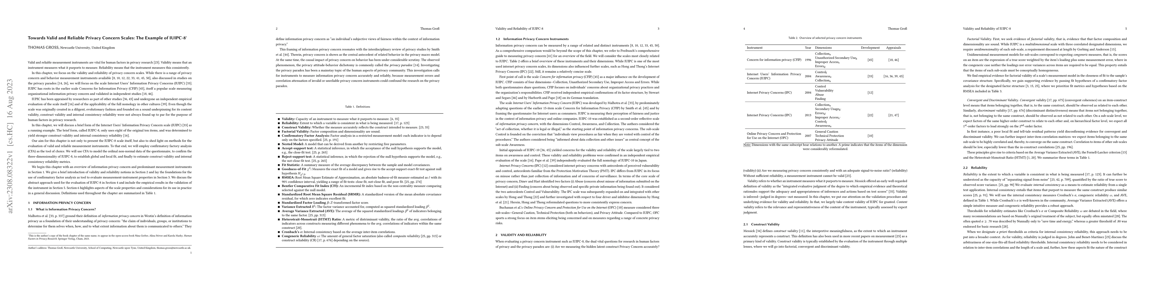Thumbnail for Towards Valid and Reliable Privacy Concern Scales: The Example of
  IUIPC-8