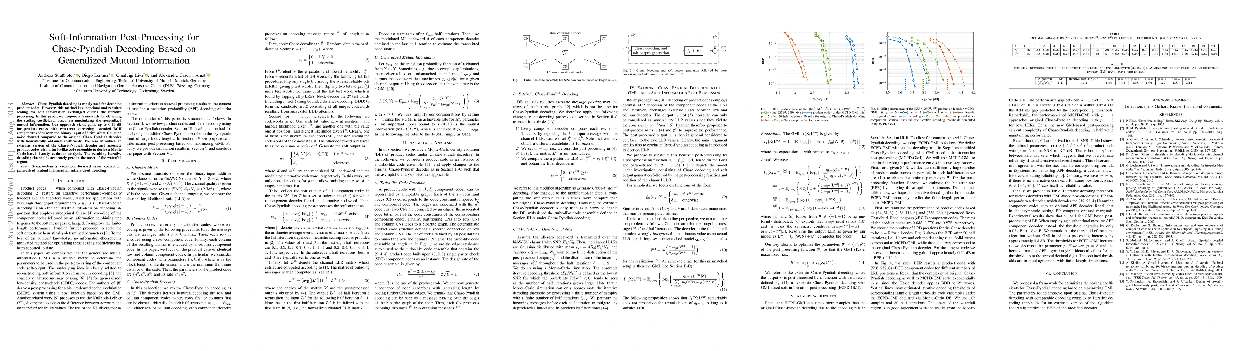 Thumbnail for Soft-Information Post-Processing for Chase-Pyndiah Decoding Based on
  Generalized Mutual Information