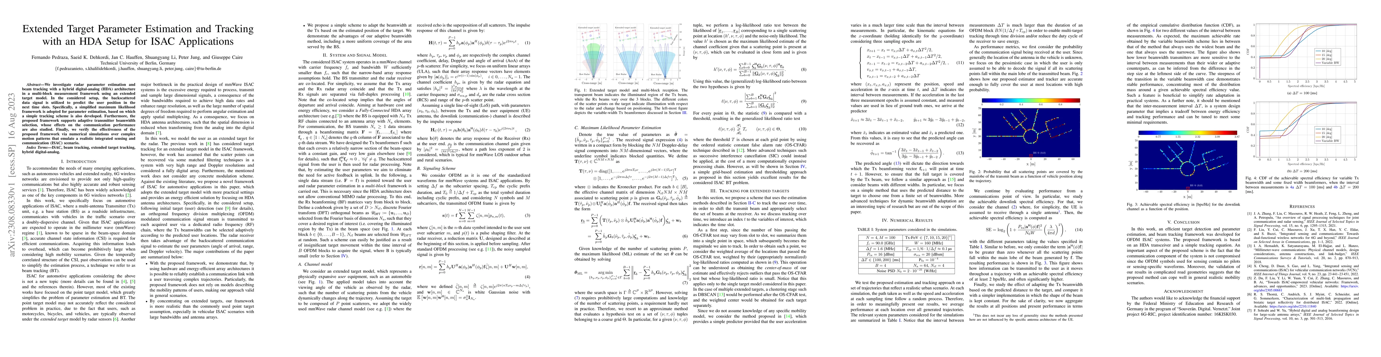 Thumbnail for Extended Target Parameter Estimation and Tracking with an HDA Setup for
  ISAC Applications