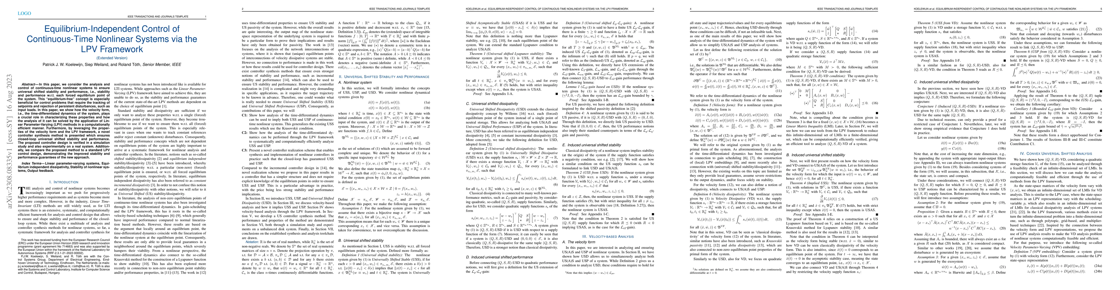 Thumbnail for Equilibrium-Independent Control of Continuous-Time Nonlinear Systems via
  the LPV Framework -- Extended Version