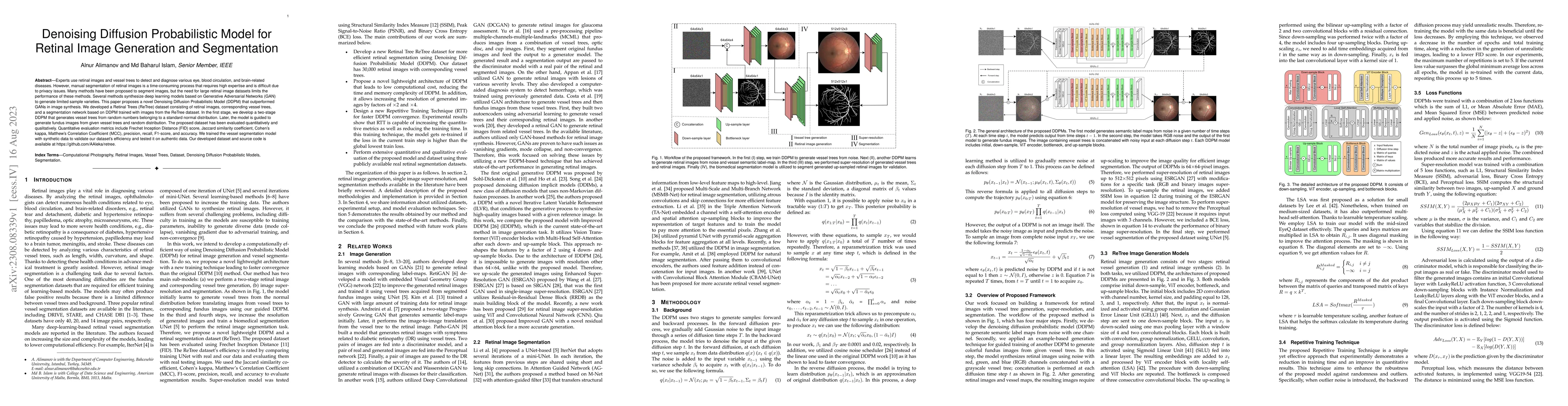 Thumbnail for Denoising Diffusion Probabilistic Model for Retinal Image Generation and
  Segmentation