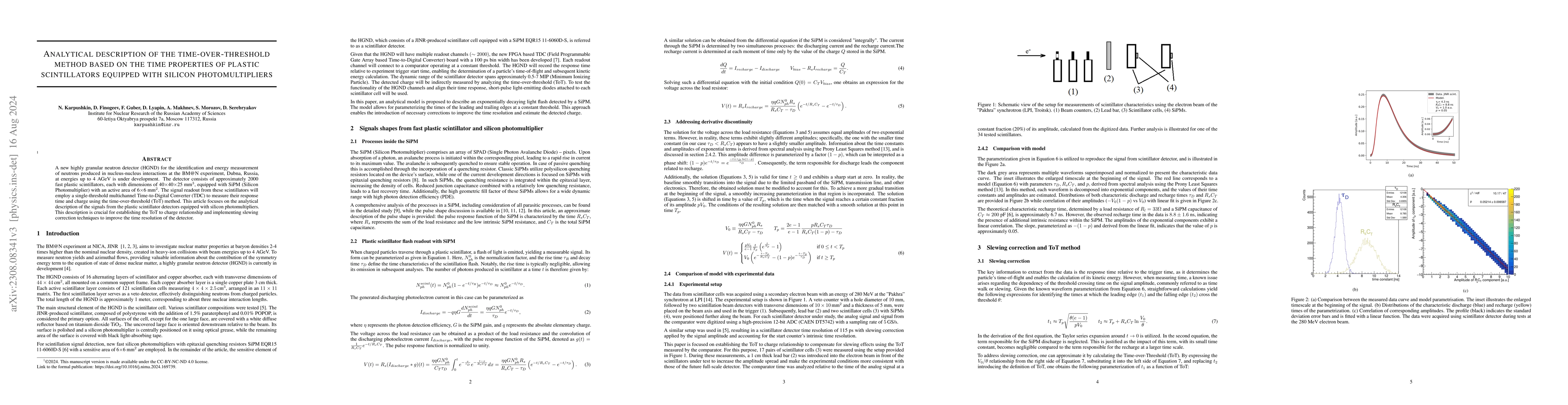 Thumbnail for Analytical description of the time-over-threshold method based on the
  time properties of plastic scintillators equipped with silicon
  photomultipliers