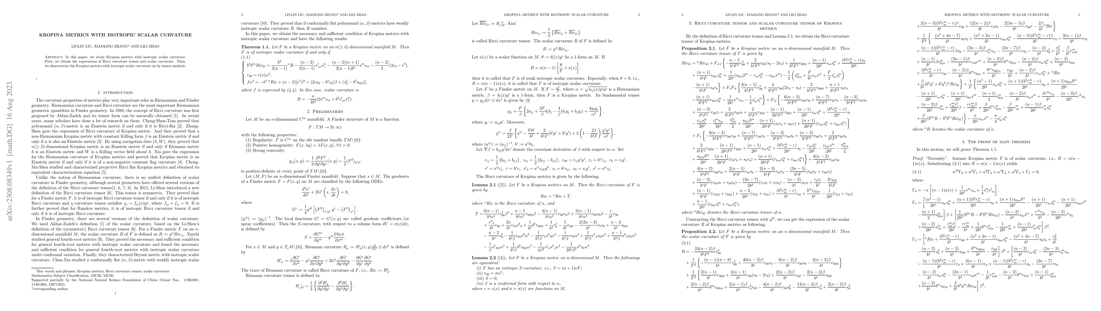 Thumbnail for Kropina metrics with isotropic scalar curvature