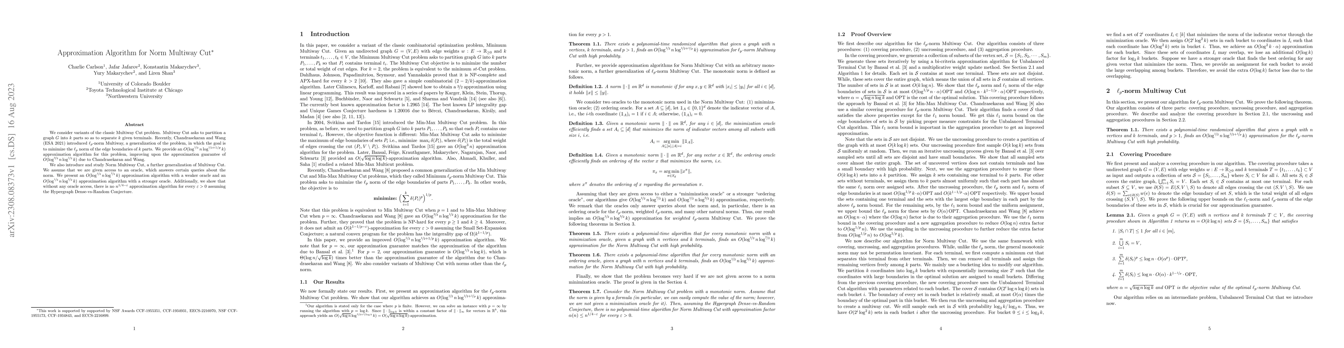 Thumbnail for Approximation Algorithms for Norm Multiway Cut