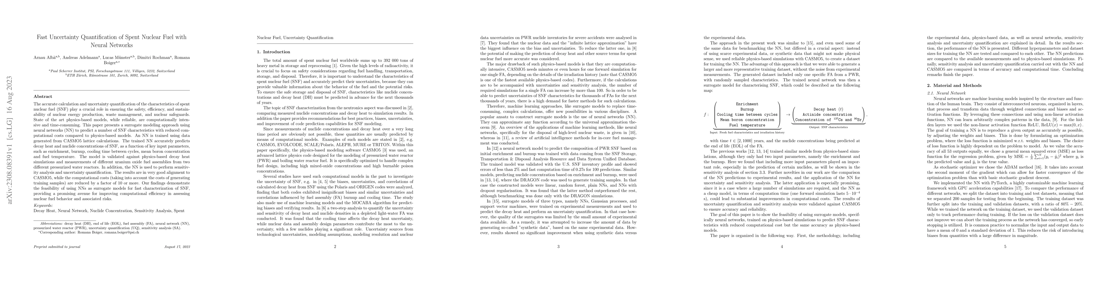 Thumbnail for Fast Uncertainty Quantification of Spent Nuclear Fuel with Neural
  Networks
