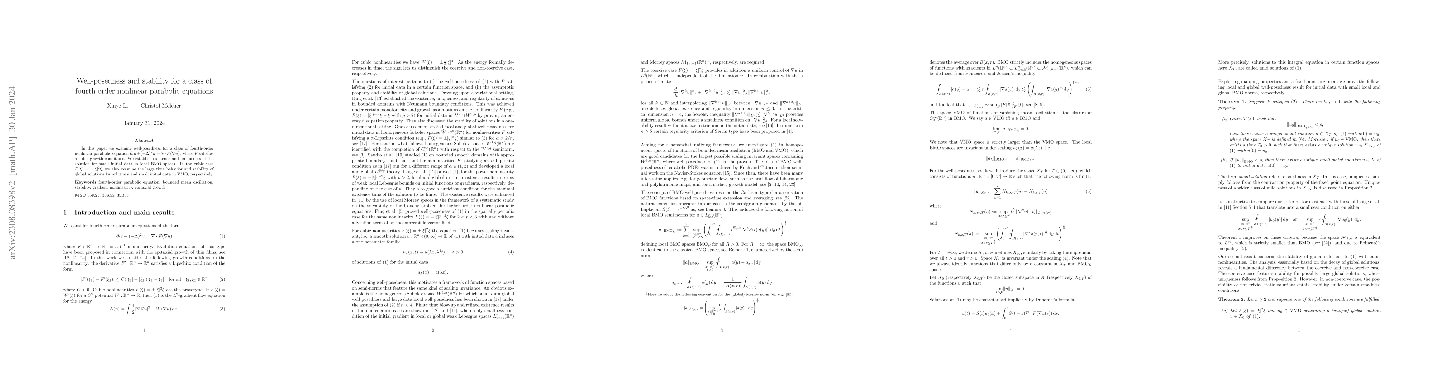 Thumbnail for Well-posedness and stability for a class of fourth-order nonlinear
  parabolic equations