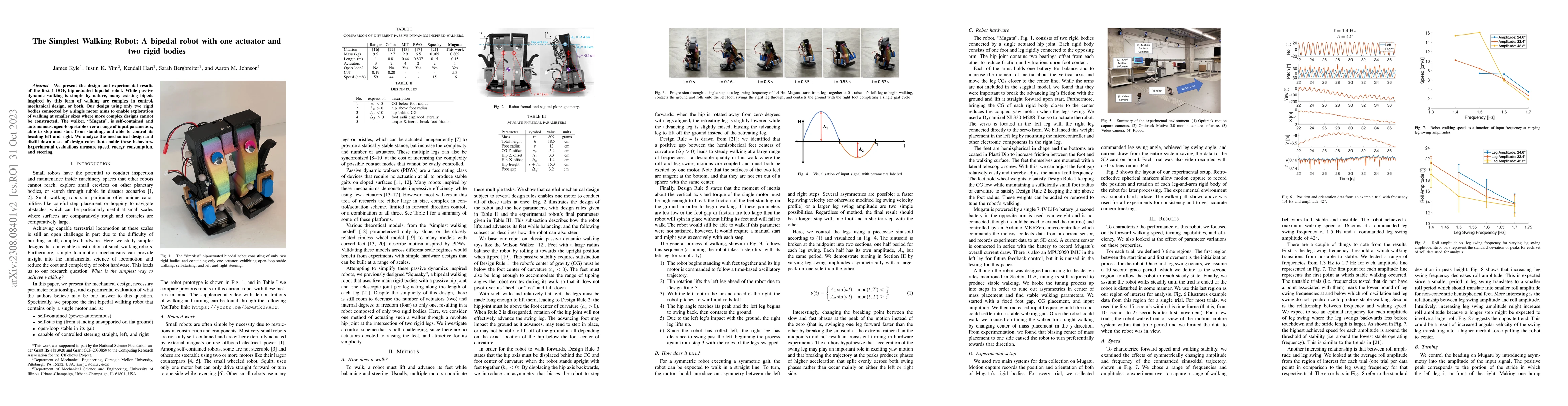 Thumbnail for The Simplest Walking Robot: A bipedal robot with one actuator and two
  rigid bodies