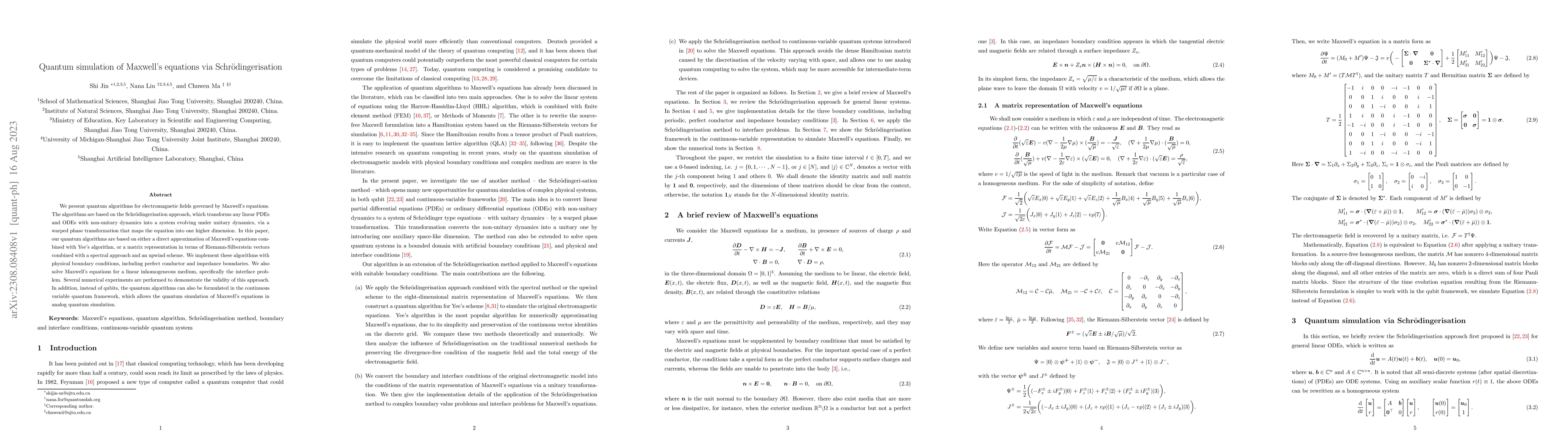 Thumbnail for Quantum simulation of Maxwell's equations via Schr\"odingersation