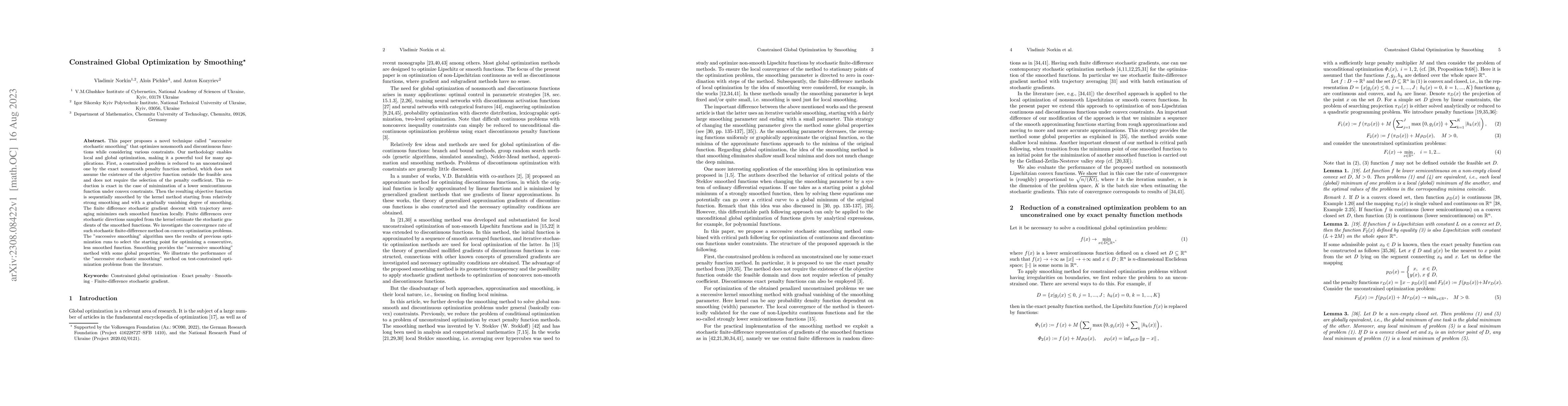 Thumbnail for Constrained Global Optimization by Smoothing