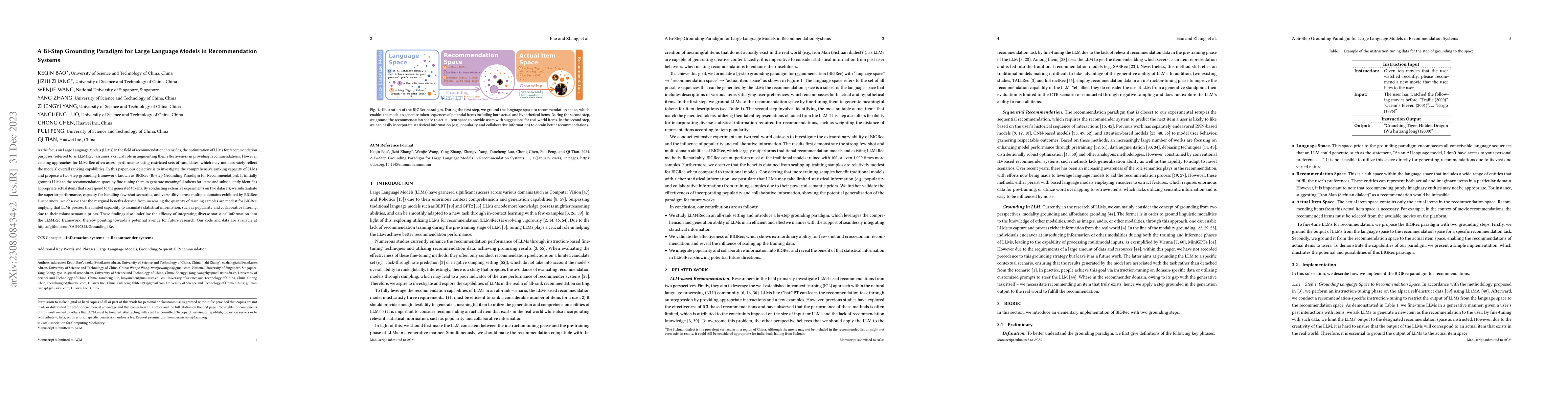 Thumbnail for A Bi-Step Grounding Paradigm for Large Language Models in Recommendation
  Systems