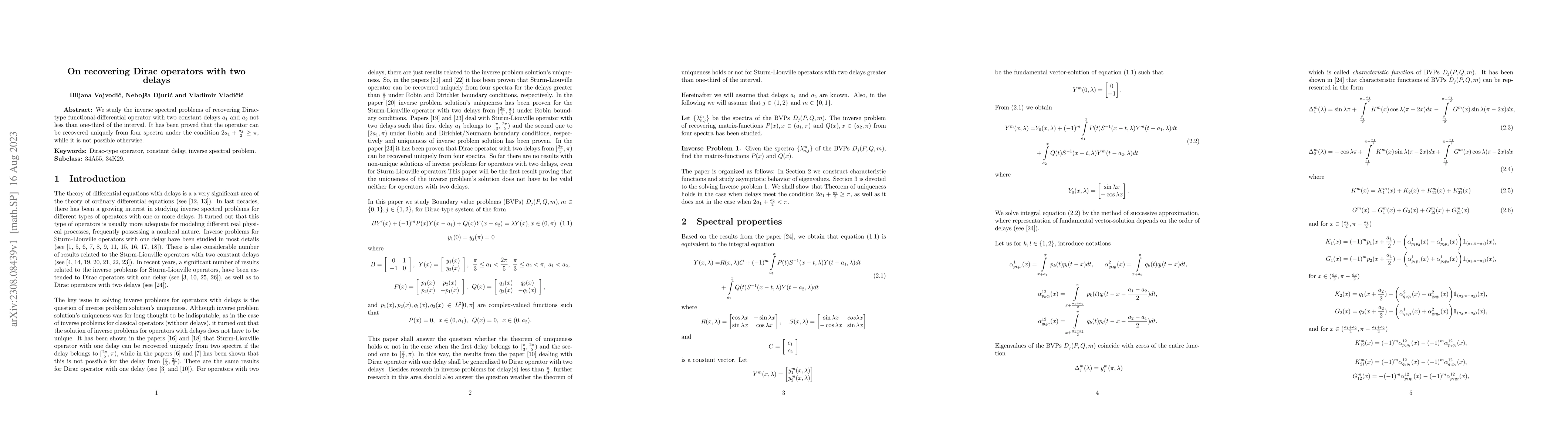 Thumbnail for On recovering Dirac operators with two delays