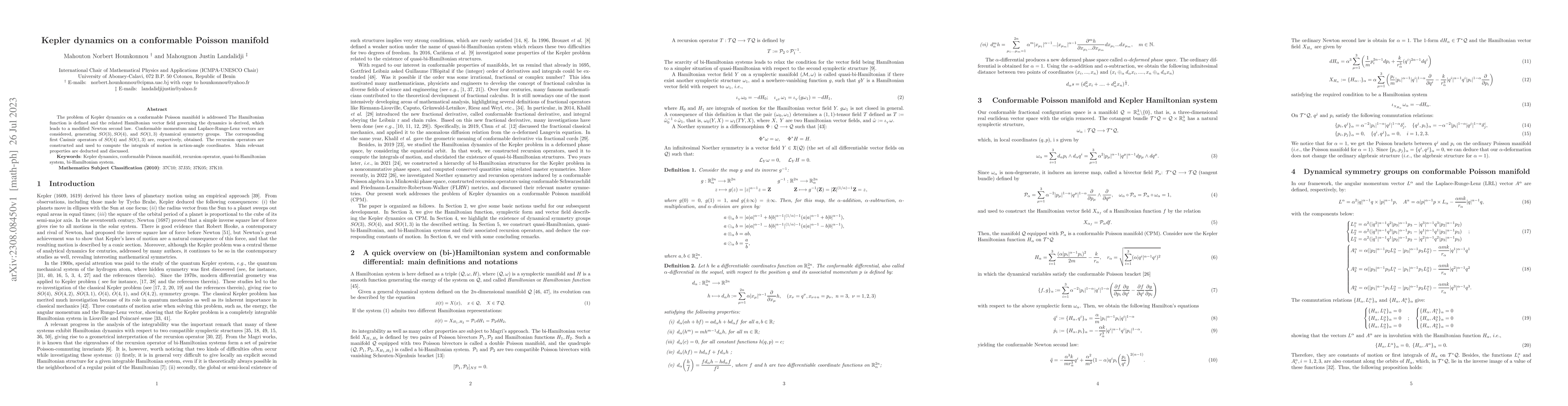 Thumbnail for Kepler dynamics on a conformable Poisson manifold